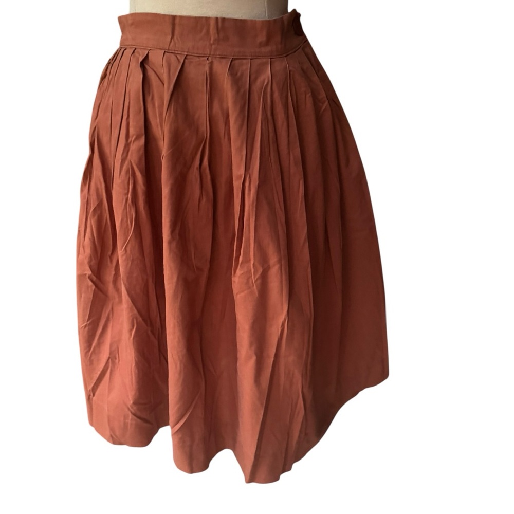 1940s Burnt Orange, Plain-Weave Cotton, A-Line, Accordion Pleats, High-Waist Ski